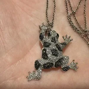 925 Black And Clear Diamond Frog Pendant Necklace