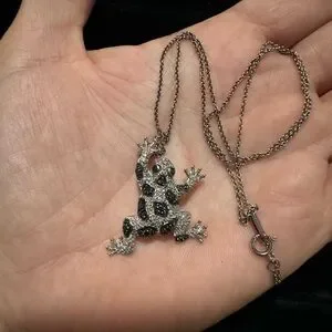 925 Black and Clear Diamond Frog Pendant Necklace