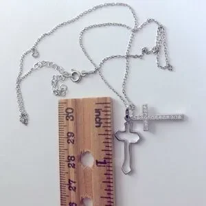 925 Silver Double Cross Necklace Cz Stone