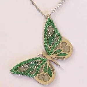 925 Silver Green Butterfly Necklace Cz Enamel