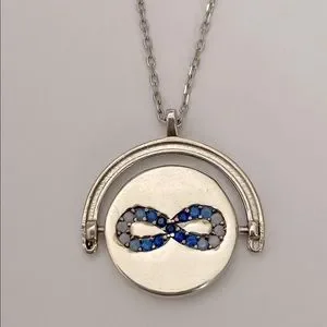 925 Silver infinity heart reversible spinning necklace cz enamel