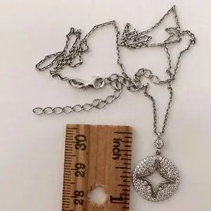 925 Silver Necklace Compass Star Cz Stones