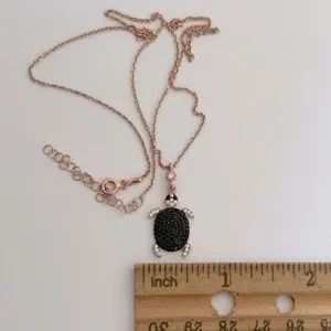 925 Silver Turtle Necklace Black Cz 14k Rose Gold Plated