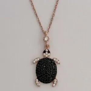 925 Silver Turtle Necklace Black Cz 14k Rose Gold Plated