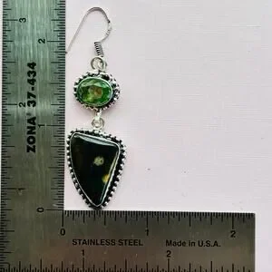 925 Sterling Bloodstone & Peridot Dangle Earrings