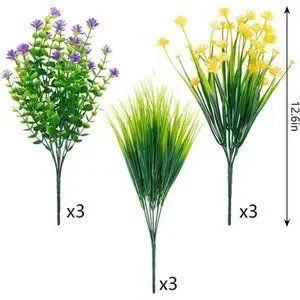 9pcs Artificial Flowers UV Resistant Faux Outdoor Fake Plastic Flowers Cemetery