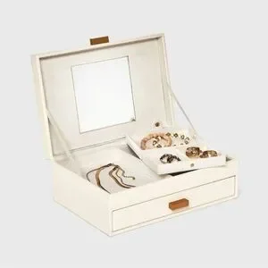 A New Day Two Drawer Organizer Jewelry Box With Mirror In Cream And Brown