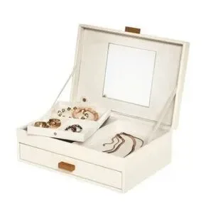A New Day Two Drawer Organizer Jewelry Box With Mirror In Cream And Brown