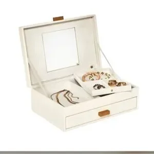 A New Day Two Drawer Organizer Jewelry Box With Mirror In Cream And Brown