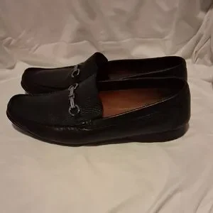 A. Testoni Men's Black Leather Slip-On Loafers