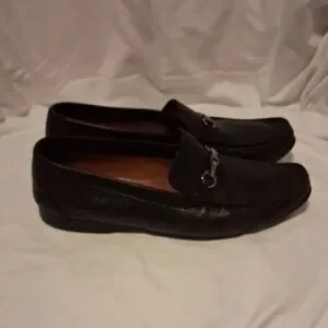 A. Testoni Men's Black Leather Slip-On Loafers