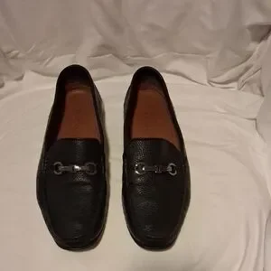 a. testoni men's Black Leather Slip-On Loafers