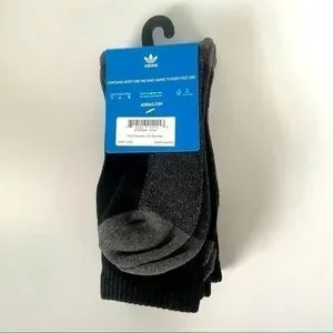 Adidas Men’s Crew Socks 3 Pack Size 6-12 Black Gray White