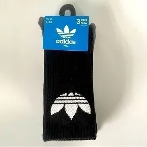 Adidas men’s crew socks 3 pack size 6-12 black gray white