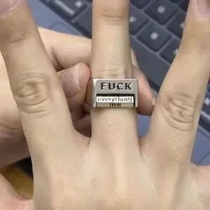 Adjustable Statement Ring - Silver Tone - Rotating Mood Words “F*** You Me Every