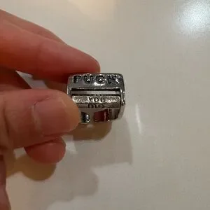 Adjustable Statement Ring - Silver Tone - Rotating Mood Words “F*** You Me Every