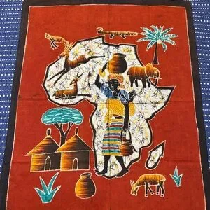 African Wall Art Paint Batik Heritage Tapestry - Vibrant Red And Brown
