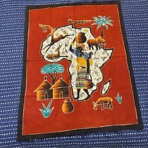 African Wall Art Paint Batik Heritage Tapestry - Vibrant Red And Brown