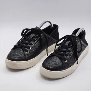ALDO Sneakers Women’s Black Lace Mandala Cutout Gold Eyelets Size 7