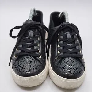 ALDO Sneakers Women’s Black Lace Mandala Cutout Gold Eyelets Size 7