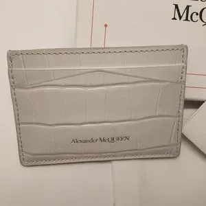 Alexander McQueen Skull Croc Embossed Leather Card Holder Ombre Gray