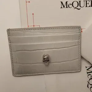 Alexander McQueen Skull Croc Embossed Leather Card Holder Ombre Gray