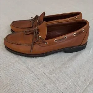 Allen Edmonds Vermont Boat Shoes Brown Leather Moc Toe Loafers Lace Men Size 11