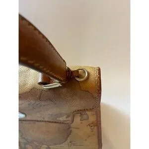 Alviero Martini Womens Handbag Map Brown Prima Classe Luxury Leather Bag