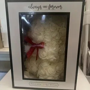 Always -and- Forever Flower Bear White - Valentine Birthday & Anniversary Gift