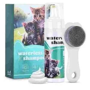 Amazon Waterless Cat Shampoo with Brush - White and Green