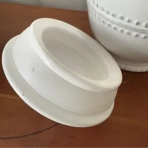 American Atelier Bianca Bead White Ceramic Jar With Airtight Lid – 9” Tall