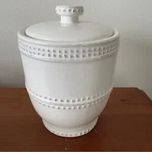 American Atelier Bianca Bead White Ceramic Jar with Airtight Lid – 9” Tall