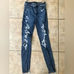 American Eagle Next Level Stretch Distressed Blue Jeans For Women 2L
