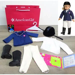 American Girl Today FANCY HORSE RIDING OUTFIT Breeches Boots Jacket Blouse BAG +