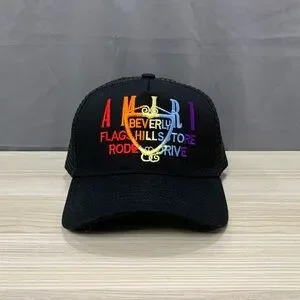 Amiri Black Trucker Hat Summer Embroidery Mesh Cap