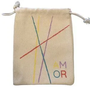 Amor Canvas Bag 5 x 6 Cream Pastels Drawstring Gift Storage Love Amore Cute
