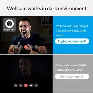 Angetube Streaming 1080P HD Webcam Built In Adjustable Ring Light And Mic
