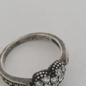 Anna Sui SV925 Heart Ring Zirconia & Marcasite Sterling Silver Size 7 55mm
