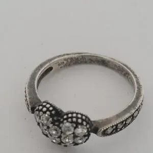 Anna Sui SV925 Heart Ring Zirconia & Marcasite Sterling Silver Size 7 55mm