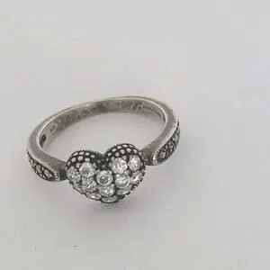 Anna Sui SV925 Heart Ring Zirconia & Marcasite Sterling Silver Size 7 55mm