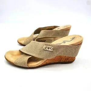 Anne Klein Sport Shoes Women 6M Lorri Gold Glitter Wedge Sandals