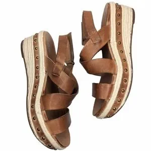Antelope low studded wedge heel espadrille brown tan leather EU size 37