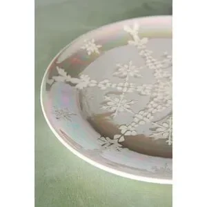 Anthropologie Astrid Snowflake Lustered Dessert Plate Beige NEW