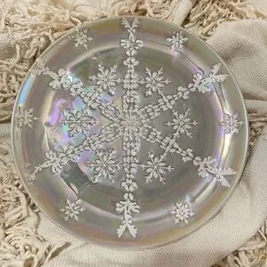 Anthropologie Astrid Snowflake Lustered Dessert Plate Beige NEW