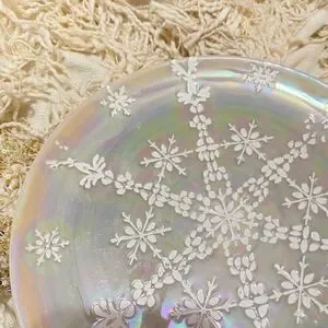 Anthropologie Astrid Snowflake Lustered Dessert Plate Beige NEW