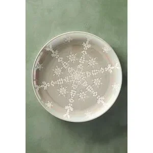 Anthropologie Astrid Snowflake Lustered Dessert Plate Beige NEW