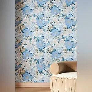 Anthropologie Blue Daisy Wallpaper NWT Floral Soft Pastel Watercolor