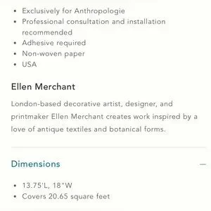 Anthropologie Ellen Merchant Wedgewood Floral Striped Wallpaper NWT