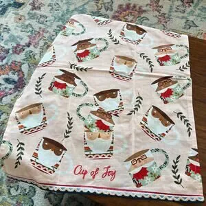Anthropologie Fotini Tikkou Santa Mrs Claus Mugs Dish Towel Christmas Cup of Joy
