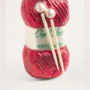 Anthropologie Harrods Yarn And Knitting Needles Ornament Hand Blown Glass New